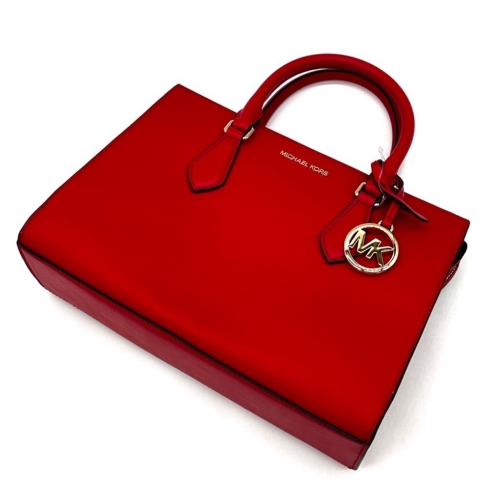 Michael Kors Sheila Medium Center Zip Satchel Bag Bright Red - Picture 6 of 13